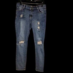 American Blue Straight Leg Mid Rise Distress Medium Wash Rinse Denim Jeans Pants